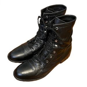 ACME Black Leather Deerly Lacer Boots 8 1/2